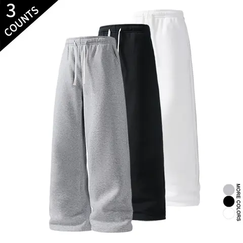 Men's 3-Pack Soft Loose Polyester Track Pants - Classic Casual Athleisure Sweatpants, Smooth Fabric Lounge Bottoms with Side Pockets for Home & Daily Errands