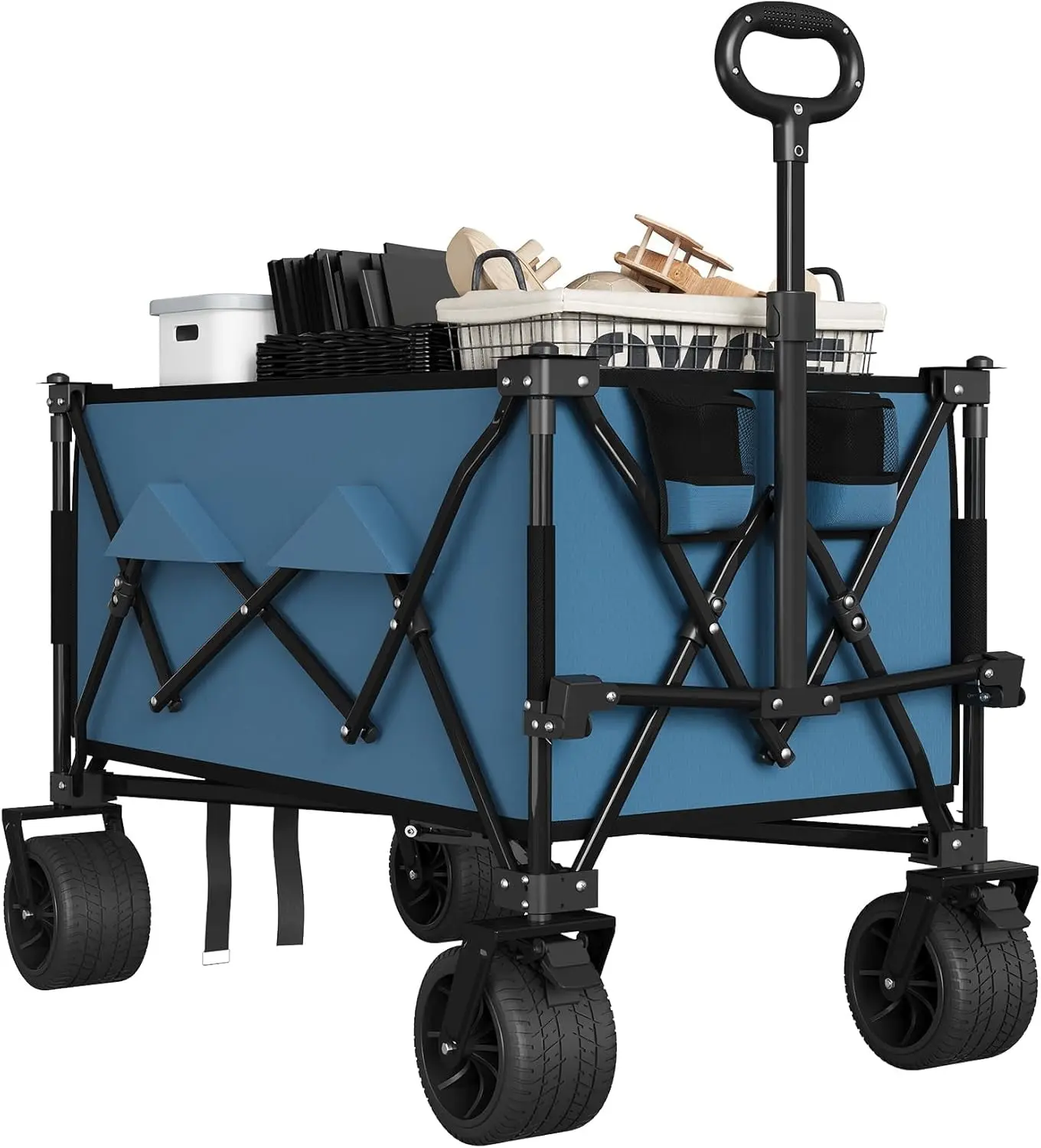 GAOMON Heavy-Duty Oxford Fabric Folding Cart, 350 lb Capacity, 10 Cu Ft, All-Terrain Wheels, Adjustable Handle, Collapsible Storage Cart for Beach, Grocery Shopping, Blue