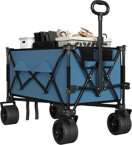 GAOMON Heavy Duty Folding Utility Wagon Cart, 350LB Capacity & 10 Cu Ft, All-Terrain Wheels for Beach, Grocery Shopping, Camping, Garden, Adjustable Handle, Collapsible Storage Cart,Blue
