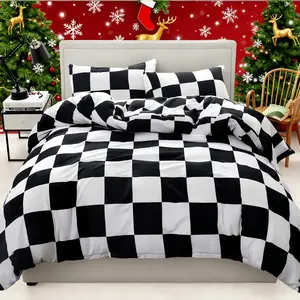 Chessboard Bedding Set, Soft Comfortable Bedroom Essentials, Includes 1 Fitted Sheet and 2 Pillowcases, Perfect Home Decor, Decorative Bedding Set