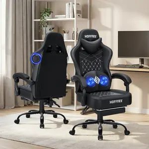 HOFFREE Gaming Chair Computer Chair with Speakers Massage Game Chairs with Footrest Bluetooth High Back Ergonomic Computer Gaming Chairs for Adults Reclining Video Gamer Chair Black