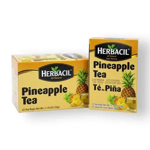 Herbacil Pineapple Tea, Herbal Tea with Dehydrated Pineapple Fruit, Caffeine - Free, 2-Pack of 25 bags per box (50 Tea Bags)