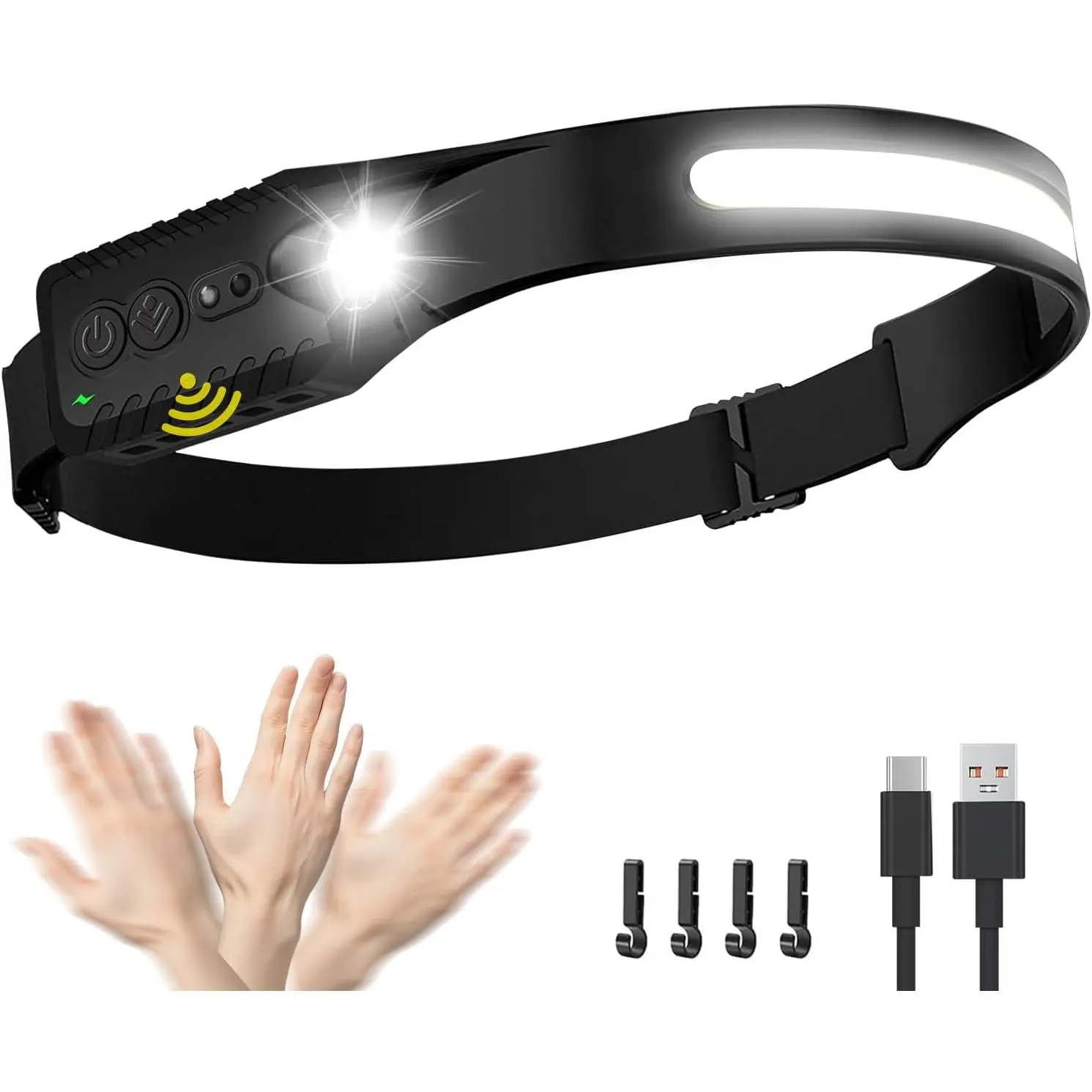 Headlamp Rechargeable, LED Head Lamp Flashlight, 230 °   Wide Beam Headband Light, 400 Lumen Super Bright, Waterproof Headlight, Motion Sensor, 5 Modes for Running, Fishing, Hiking, Camping