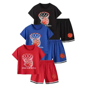 6-piece set, boys' basketball sports round neck short sleeved shorts summer comfortable versatile set