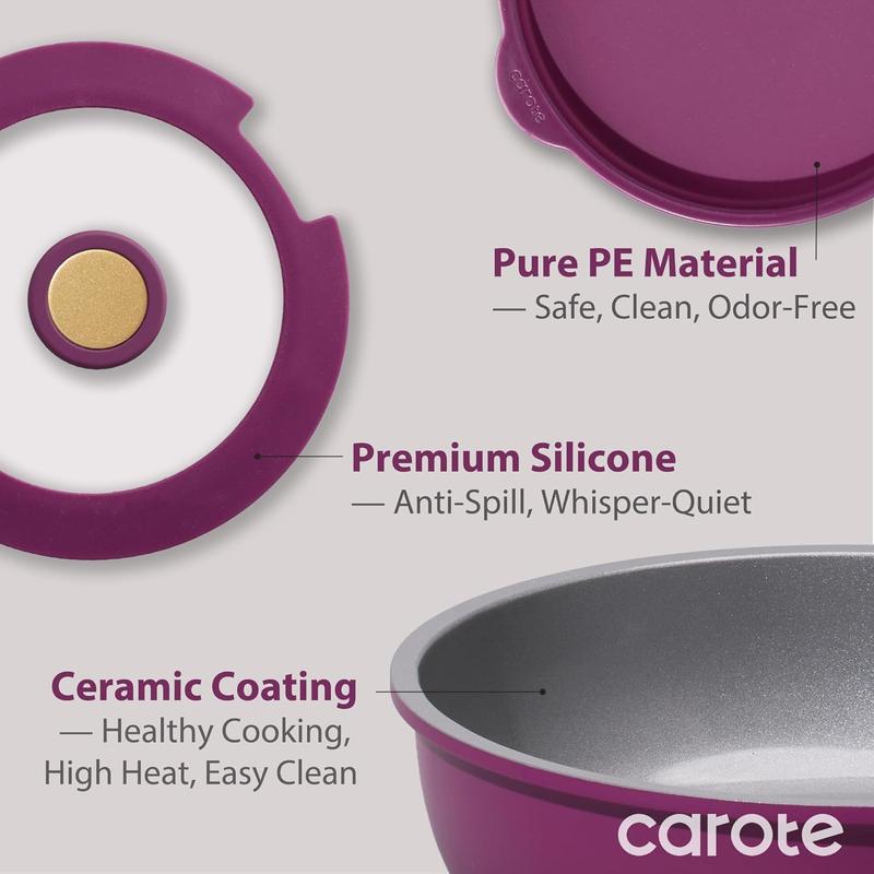 CAROTE Ceramic Pots and Pans Set, Nonstick Cookware Set Detachable Handle, 6pcs Induction Kitchen Cookware Sets Non Stick with Removable Handle, RV Cookware Set, Oven Safe, Purple