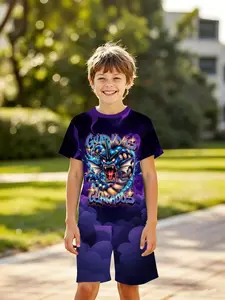 Boys' 3D Short Sleeve Set, American Pokemon Gyarados Full Print Casual Fashion, Outdoor Wear, Holiday Gift, Birthday Present, Outfit Sets