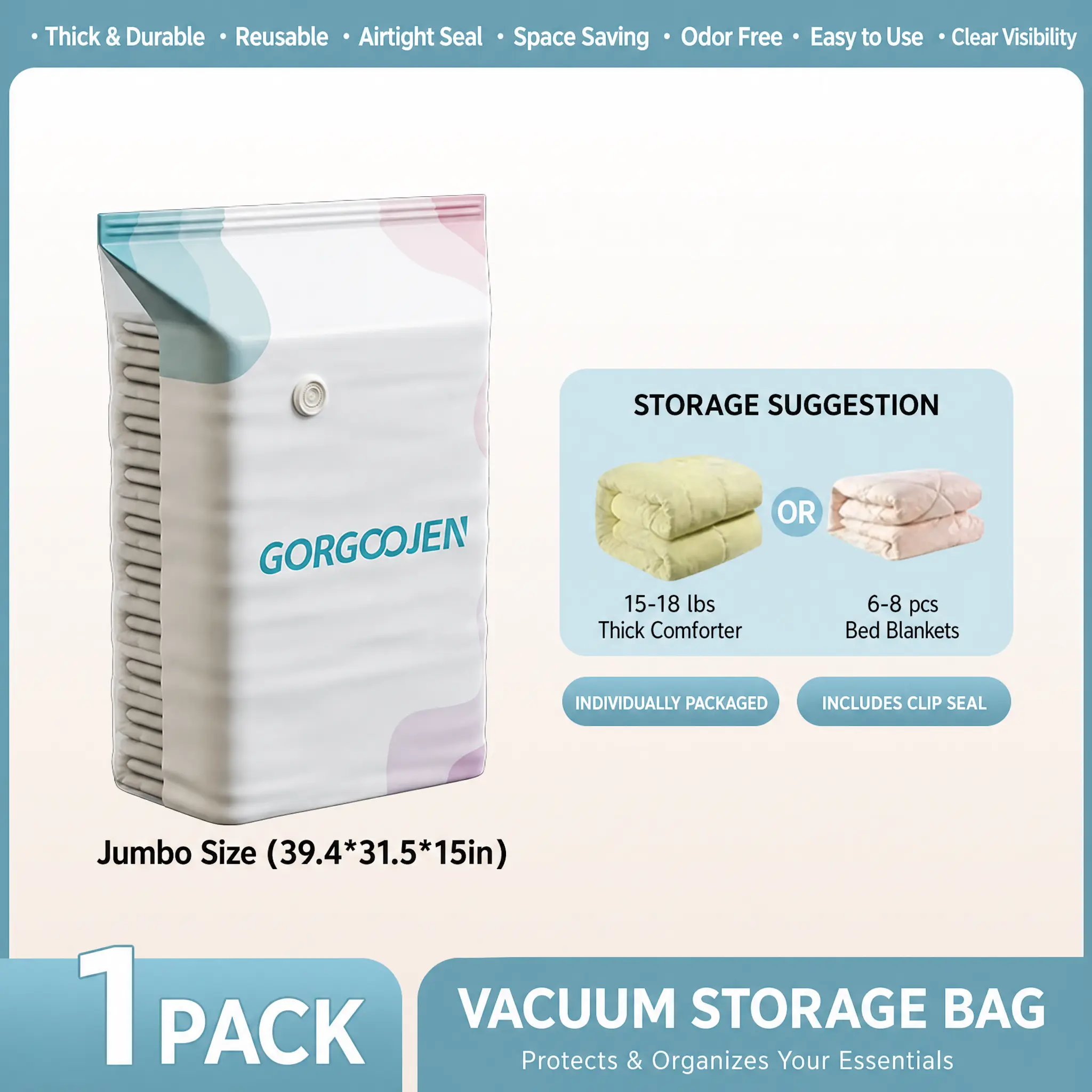 No-Pump Vacuum Storage Bags, Upgraded Large Compression Storage Bags, Pump-Free 3D Vacuum Storage Bags for Clothes, Comforters and Blankets, 2026 New Cube Space-Saving Compression Bags