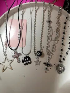 Punk Style Cross & Star & Heart Pendant Necklace, Fashion Pendants, Fashion Jewelry for Party, Daily Clothing Decor, Trendy All-match & Exquisite Jewelry for Birthday Gift