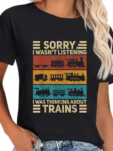 cotton Retro Wagon Train Lover Model Railroad Conductor Funny Train T-Shirt casual Fashion graphic tees for women