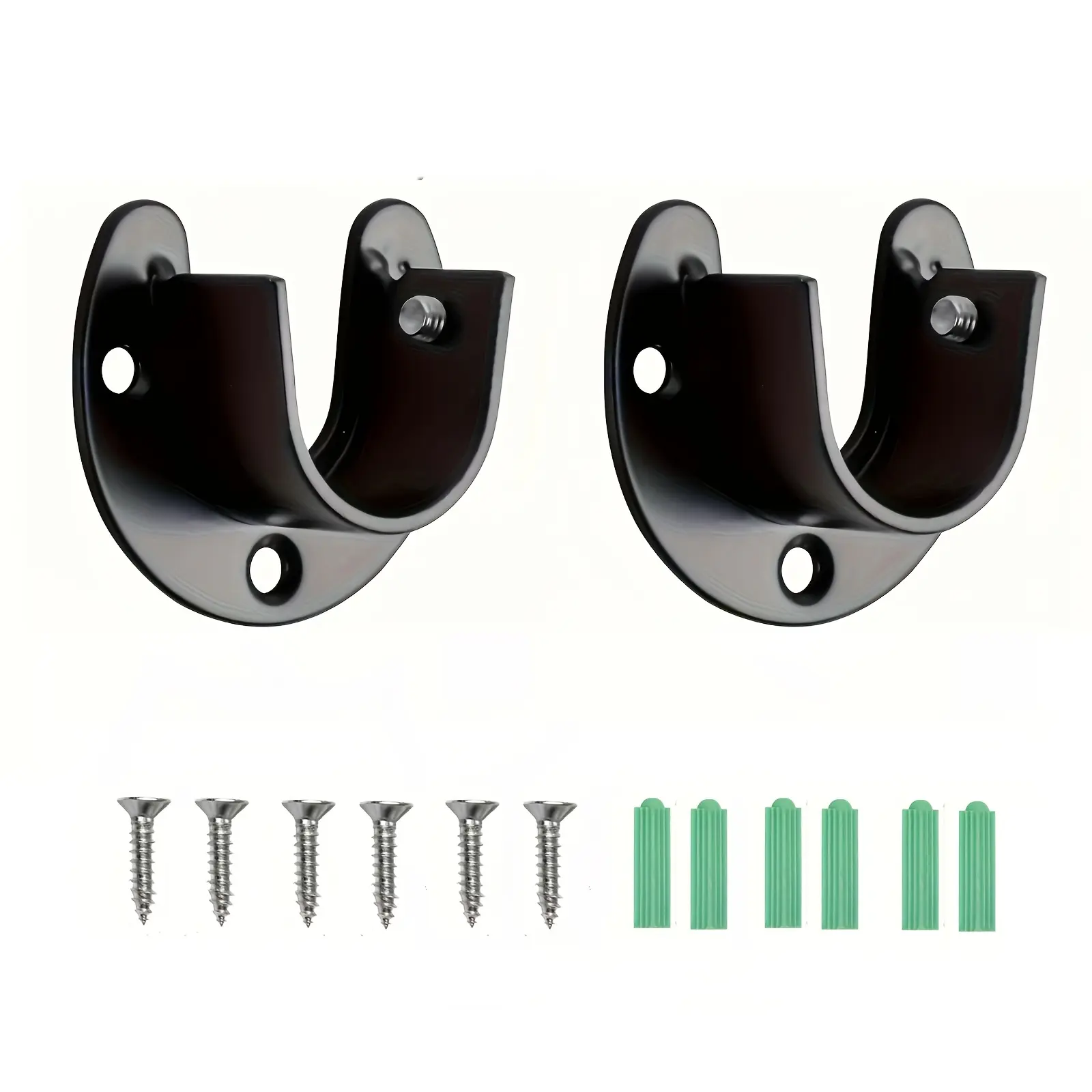 2pcs Stainless Steel U Shape Closet Rod Bracket, 25mm, Black, for Closet Pole Sockets, Wardrobe Rail End Supports, Curtain Rail Holder, Curtain Rod Holders