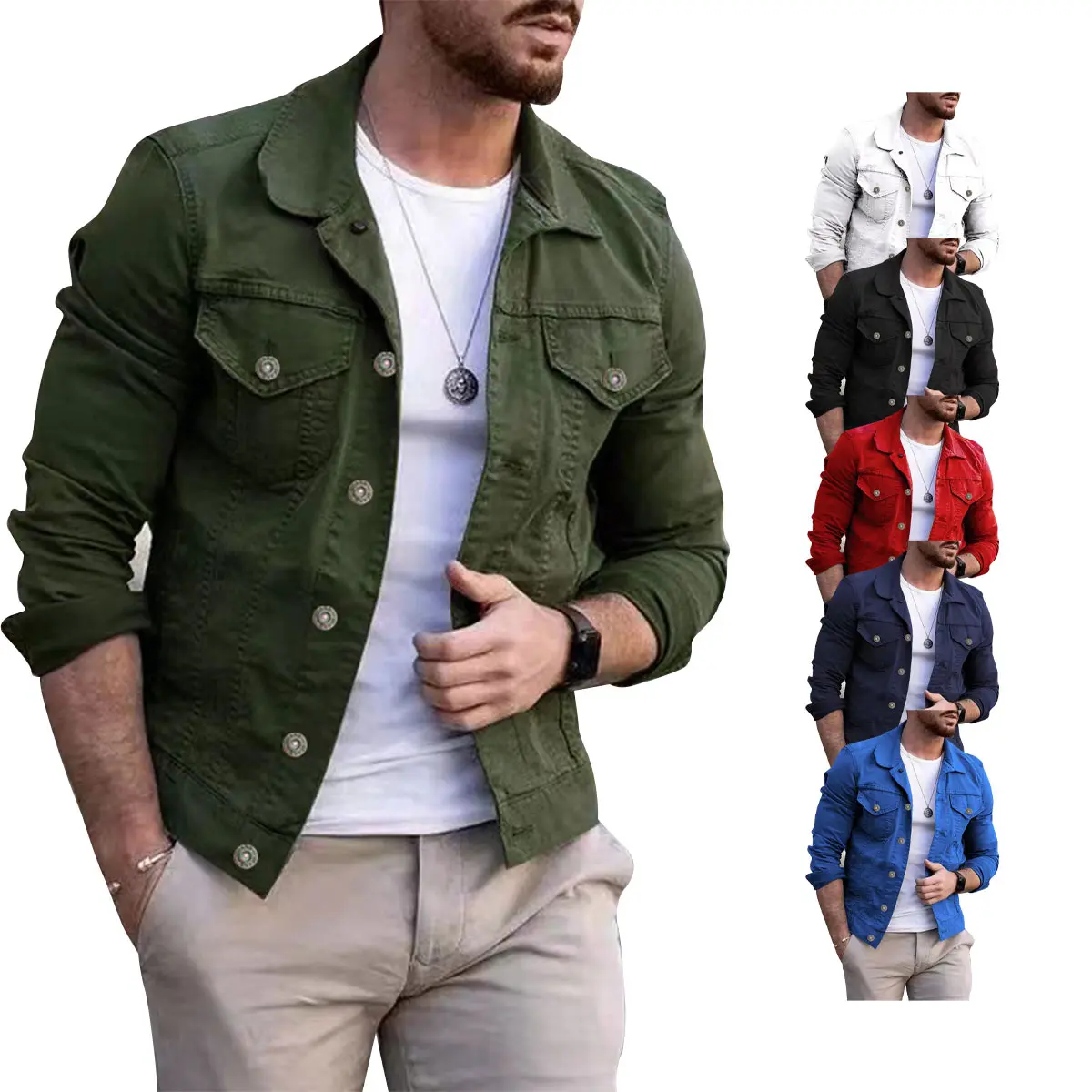 Men's Vintage Lapel Denim Trucker Jacket, Washed Button Front Outer Coat, Multi‑Pocket Casual Streetwear Long Sleeve Jacket for Daily Wear
