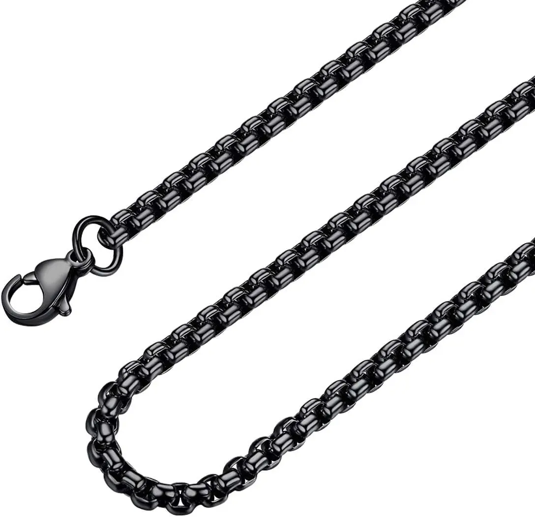 Stainless Steel Black Square Rolo Chain Necklace - Exquisite Chain Jewelry, Fashion Minimalist Necklace, Casual Geometric Style, Lobster Clasp for Men and Women, Casual Wear, Polished Finish, Square Round, Square Links