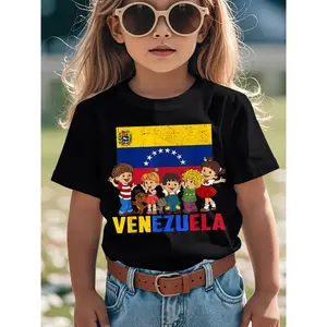 Girls' Hispanic Heritage Month Venezuela Graphic T-Shirt - Cute Venezuela Flag & Venezuelan Kids Design with Capybara & Arepa - Soft Round Neck Short Sleeve Casual Summer Top for & Kids -