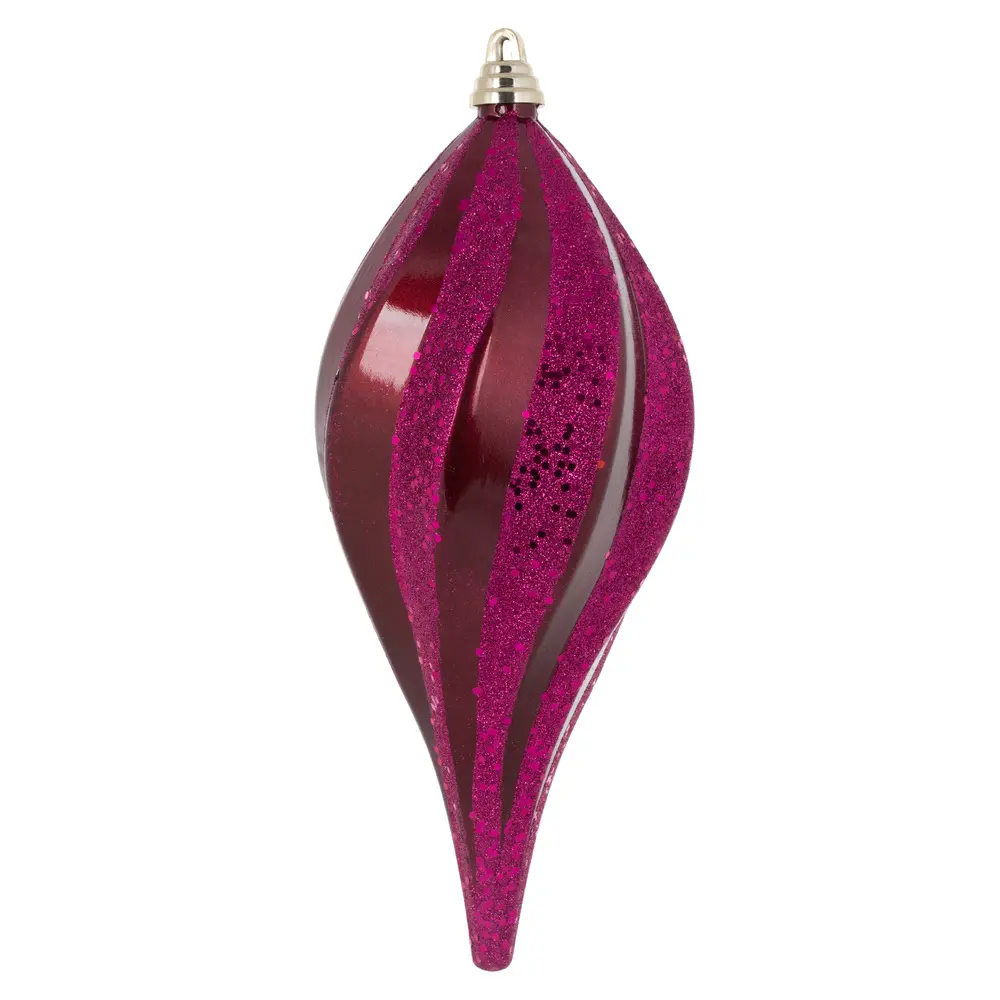 212 MAIN 12 in. Plastic Berry Red Candy Glitter Swirl Drop Christmas Ornament - Festive Home Decoration