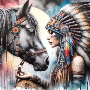 Horse & Indian Woman Pattern DIY Diamond Arts Colorful Painting Kit Without Frame, DIY 5D Diamond Arts Colorful Painting Kit, Wall Art Decor for Home