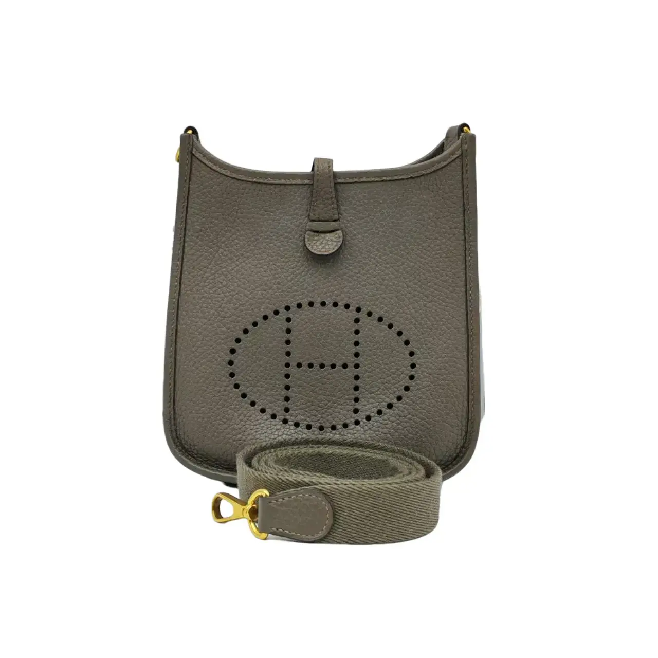 Pre-owned HERMÈS HZ7 Evelyne 16 (TPM) Crossbody Bag, Grey with Gold tone Hardware — Clemence (TC) Grained Leather 71698