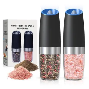 2-Pack Sturdy Black Battery-Operated Gravity Electric Salt and Pepper Shaker Set for Foodies, All Seasons Kitchen Appliance, LED Light, Adjustable Coarseness, 6 AAA Batteries Required per Shaker