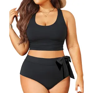 Tempt Me Plus Size Two Piece Swimsuits - Women High Waisted Bikini Scoop Neck Bathing Suit Swimwear