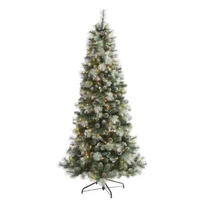 Frosted Tip British Columbia Mountain Pine Artificial Christmas Tree with 400 Clear Lights, Pine Cones and 882 Bendable Branches