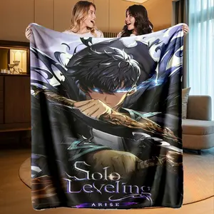 Solo Leveling Anime Blanket, High-Weight Flannel Fabric, Soft and Warm, Anti-Wrinkle, Easy Clean, Perfect Gift for Anime Fans, Flannel Throw Blanket