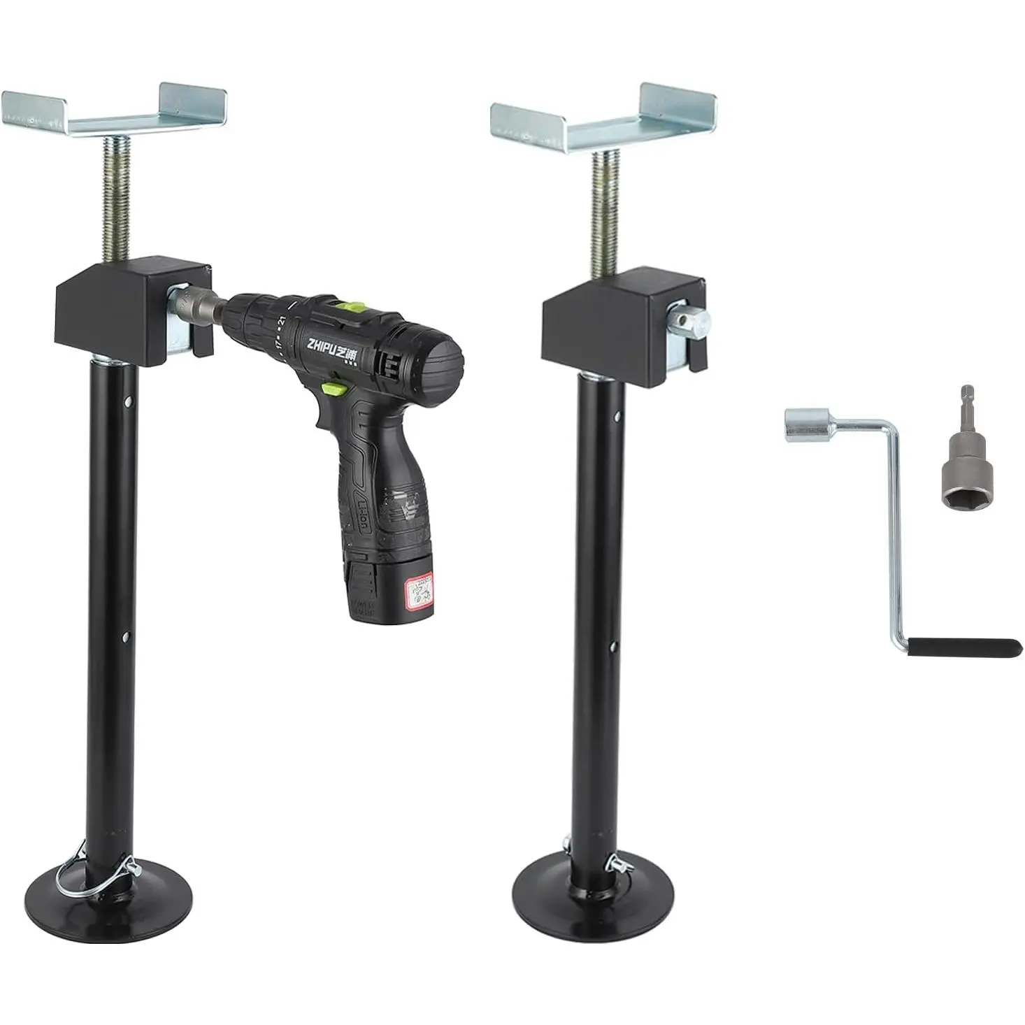 Heavy-Duty Metal RV Slide Out Jacks (2-Pack) - Adjustable Height 21.06"-34.25", Compact Design, Durable Construction, 5,000 lbs Capacity, Easy to Use, Black Stabilizer Jacks for Campers