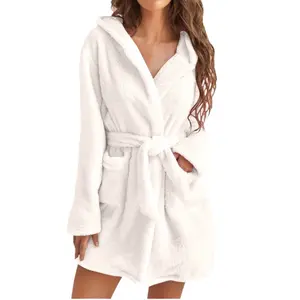 SULTRYGLOW 2026Women's Light Blue Plush Hooded Short Robe - Soft Fluffy Fabric, Self-Tie Waist & Side Pockets, Y2K Cozy Trendy Loungewear For Daily Lounge, Post-Shower & Casual Home Looks Sleepwear Nightgown Sleepwear Pajamas