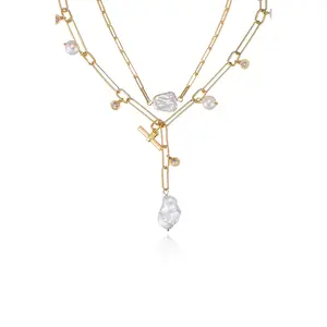 Deep Water Pearl Lariat Necklace