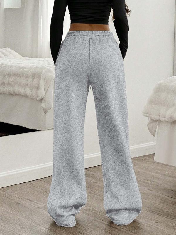 Women's Summer Casual Inverted Rose Letter Print Pants, Simple Drawstring Sweatpants, Ideal for Spring & Fall Outdoor Activities