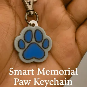 Smart Paw Custom Memorial Tag - Personalized Pet Keychain with Blue Paw Design for Remembrance and Tribute