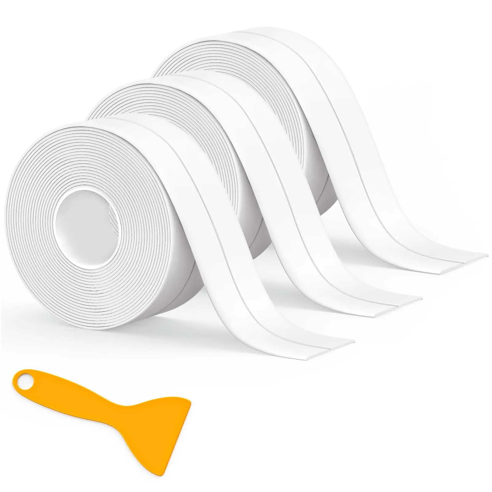 Caulk Tape Waterproof Self Adhesive for Bathtub White Caulk Strip Gap Filling Cuttable Toilet Trim Base Trim for Pool Edges Stain-Anti Acrylic Double Sided Tape
