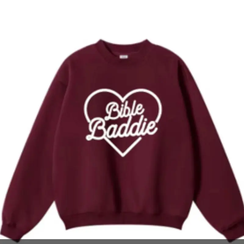 DOTK Women’s Bible Baddie sweatshirt in burgundy oversized  Christian Christmas cotton Comfy Pullover Soft Tops  Casual Crewneck