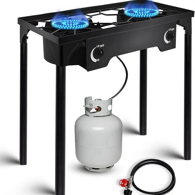 2-Burner Portable Propane Gas Stove - 150,000 BTU Output Metal Outdoor Cooking System, Detachable Legs, Sturdy Frame, Independent Flame Control, Fast & Even Heat, Safe Regulator for Camping, Tailgating