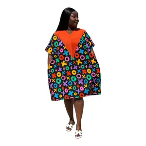 Chic Short Bubu Dress with Aso Oke Detail One Size 100% Cotton Machine Washable Ankara Fabric  Side Pockets