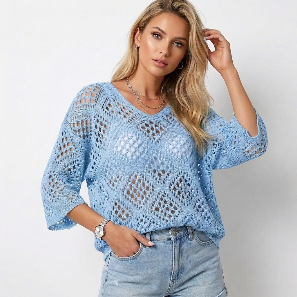 Boho Crochet Knit Hoodie V-Neck Top for Women - Y2K Aesthetic Summer Open Knit Sweater Batwing Sleeve Hollow Out Casual Beach Cover Up Resort Wear Khaki Tan Knitwear Oversized Fit Juniors Cottagecore - Plus Size Friendly