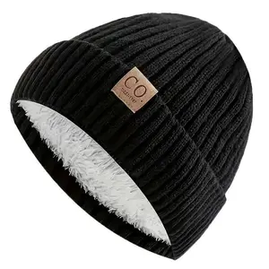 CO Embroidered Acrylic Beanie with Fleece Lining, Unisex Winter Warm Skull Cap, Casual Style Knit Hat, for Outdoor Sports Events,gift for loved ones