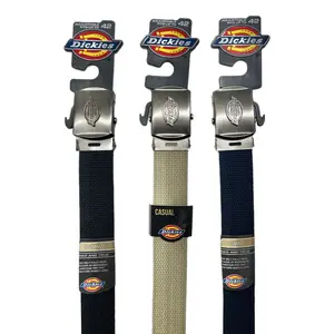 DICKIES Adjustable Military Buckle Web Belt - Durable 30mm Cotton Webbing with Antique Nickel Finish & Rolled Edges for Comfort