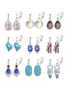 9 Pairs Cubic zirconia Clip Earrings for Women Boho Ear Clips Set Teardrop Dangle Earrings Fashion Jewelry Gift