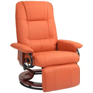 Orange Faux Leather Swivel Recliner Chair with Footrest, Armrest and Wood Base - Living Room Indoor Furniture for Vibrant Style, Comfort and 360° Mobility