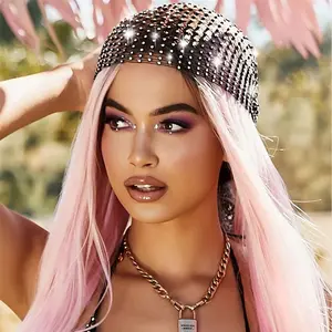 2026 Mesh Rhinestone Fishnet Hat, Elastic Headscarf Cap, Glitter Party Headwear for Carnival Festival