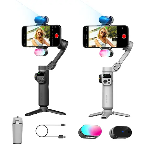 AOCHUAN Smart X2-2 3-Axis Cellphone Gimbal Stabilizer - Selfie Tripod with 7.8in Extension Rod, OLED Screen, Lithium Battery, Type-C Plug, Tripod Mount, Mobile Vlogging Equipment for iPhone/Android
