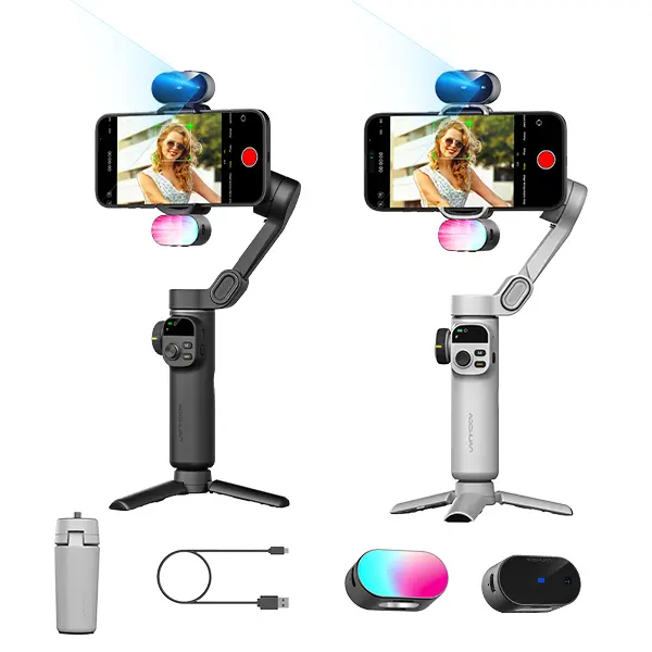 AOCHUAN Smart X2-2 3-Axis Cellphone Gimbal Stabilizer - Selfie Tripod with 7.8in Extension Rod, OLED Screen, Lithium Battery, Type-C Plug, Tripod Mount, Mobile Vlogging Equipment for iPhone/Android