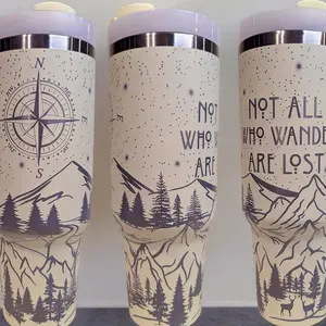 Not All Who Wander Are Lost Compass - Laser Engraved 40 oz Stainless Steel Tumbler, Cute Aesthetic Birthday Gift for Daughter Her, Perfect Gift for Parents Mom Dad Birthday, Back to School Gift for Students Teens