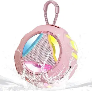 Portable Bluetooth Speaker, Waterproof Wireless Outdoor Speakers, Mini Shower Speaker, Floating, Built-in Mic, 24H Playtime with LED Lights,Loud HD Sound, Powerful Bass, Gifts for Unisex - Pink