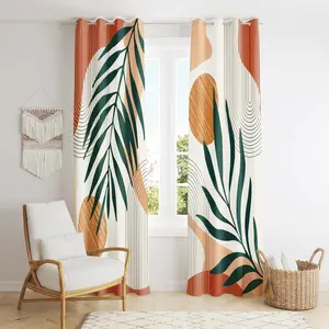 Mid Century Modern Curtains Set Thick  Boho Curtain Blackout for Bedroom Bohemian Style Decor Window Leaf Print Classical Drapes for Living Dining Room, 2 Panels, W52x72" L