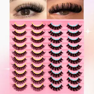 20 Pairs D Curl Cat Eye False Eyelashes, Mixed Styles, Dense Curled Fluffy Natural Voluminous Cross Design, Suitable for Various Occasions, Cosmetic