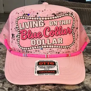 Otto Custom Trucker Hats - Pink "Living on That Blue Collar Dollar" Design with Durable Snap Closure