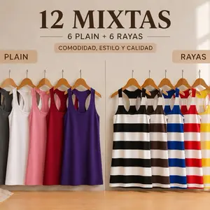 12 Mixed One Size Tank Tops Set * One Size Plain & Striped Tank Tops – Pack of 12
