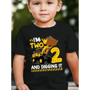 Summer Fashion Boys' Short-Sleeve T-Shirt I'M TWO Excavator Cartoon Print Casual Top NYDX3571