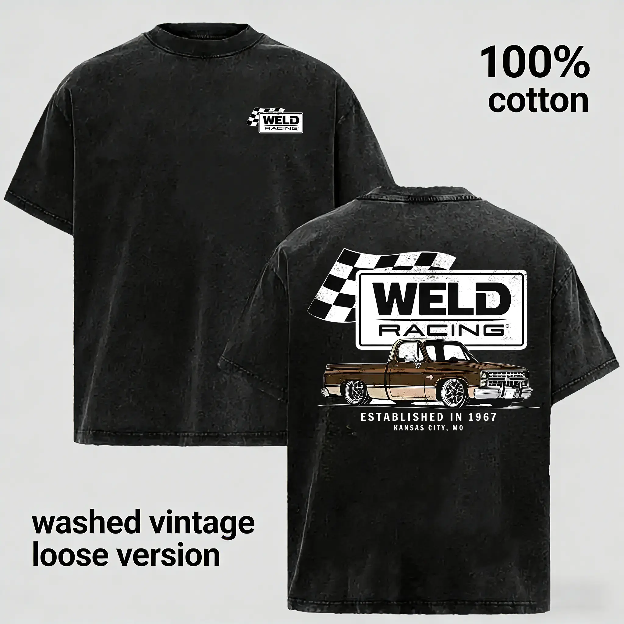 Women's Stylish Classic Casual Short-Sleeve Weld Racing C10 Truck Graphic T-Shirt - Vintage Cotton Loose Fit Double-Sided Print, Retro Streetwear Car Enthusiast Top, Ideal Dad Gift, Shortsleeve, Tshirt, Round Neck