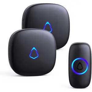 Doorbell,  Doorbell with 2 Receivers Easy installation, Adjustable Volume, 58 Chimes, Colorful LED, 1000Ft Range, M520+F55, Black